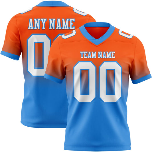 Custom Orange White-Powder Blue Mesh Authentic Fade Fashion Football Jersey - Sky-Custom