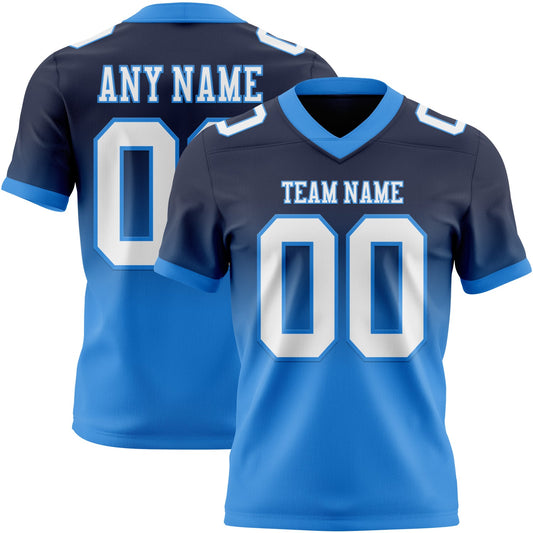 Custom Navy White-Powder Blue Mesh Authentic Fade Fashion Football Jersey - Sky-Custom