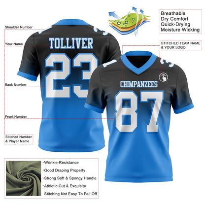 Custom Black White-Powder Blue Mesh Authentic Fade Fashion Football Jersey - Sky-Custom