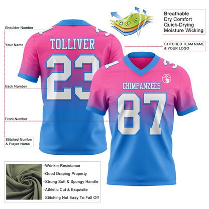 Custom Pink White-Powder Blue Mesh Authentic Fade Fashion Football Jersey - Sky-Custom