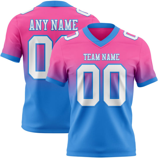 Custom Pink White-Powder Blue Mesh Authentic Fade Fashion Football Jersey - Sky-Custom