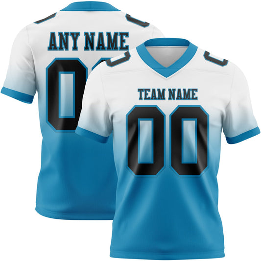 Custom White Black-Panther Blue Mesh Authentic Fade Fashion Football Jersey - Sky-Custom