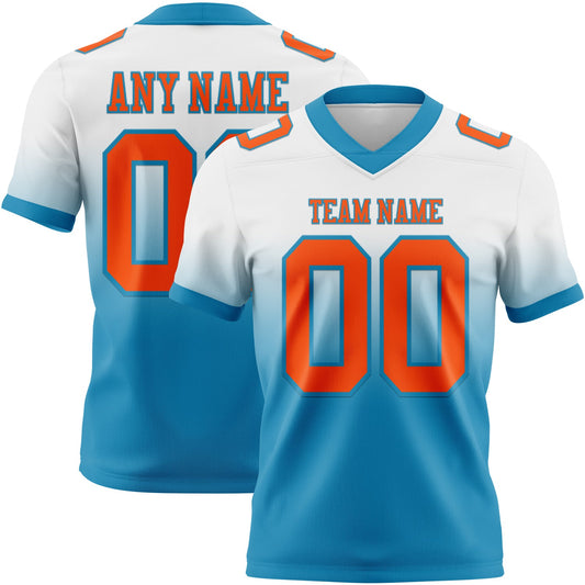 Custom White Orange-Panther Blue Mesh Authentic Fade Fashion Football Jersey - Sky-Custom