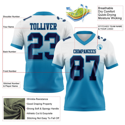 Custom White Navy-Panther Blue Mesh Authentic Fade Fashion Football Jersey - Sky-Custom
