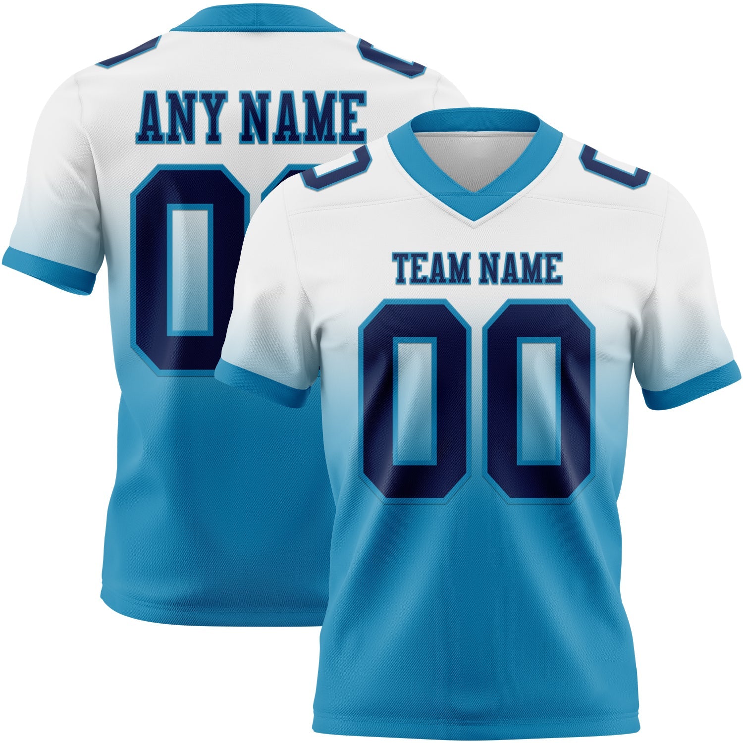 Custom White Navy-Panther Blue Mesh Authentic Fade Fashion Football Jersey - Sky-Custom