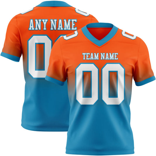 Custom Orange White-Panther Blue Mesh Authentic Fade Fashion Football Jersey - Sky-Custom