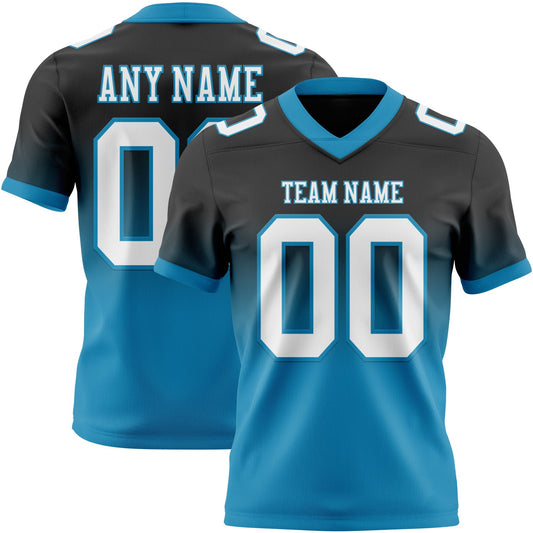 Custom Black White-Panther Blue Mesh Authentic Fade Fashion Football Jersey - Sky-Custom
