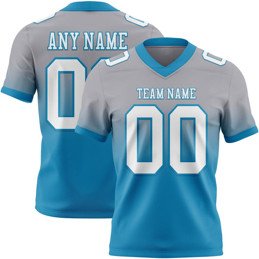 Custom Gray White-Panther Blue Mesh Authentic Fade Fashion Football Jersey - Sky-Custom