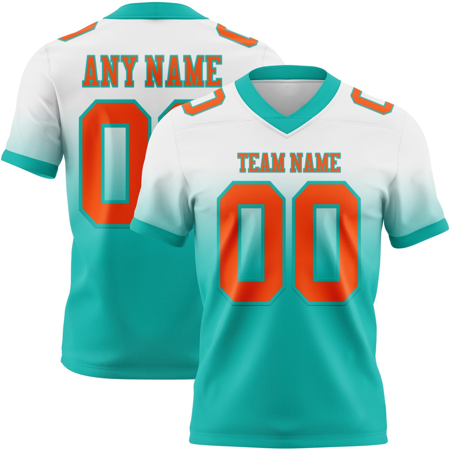 Custom White Orange-Aqua Mesh Authentic Fade Fashion Football Jersey - Sky-Custom