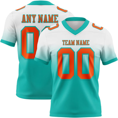 Custom White Orange-Aqua Mesh Authentic Fade Fashion Football Jersey - Sky-Custom