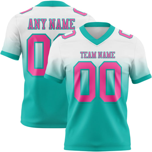 Custom White Pink-Aqua Mesh Authentic Fade Fashion Football Jersey - Sky-Custom