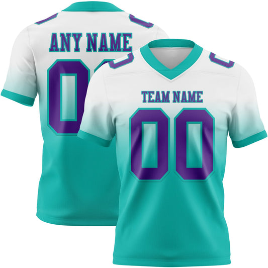 Custom White Purple-Aqua Mesh Authentic Fade Fashion Football Jersey - Sky-Custom