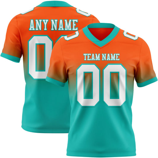 Custom Orange White-Aqua Mesh Authentic Fade Fashion Football Jersey - Sky-Custom