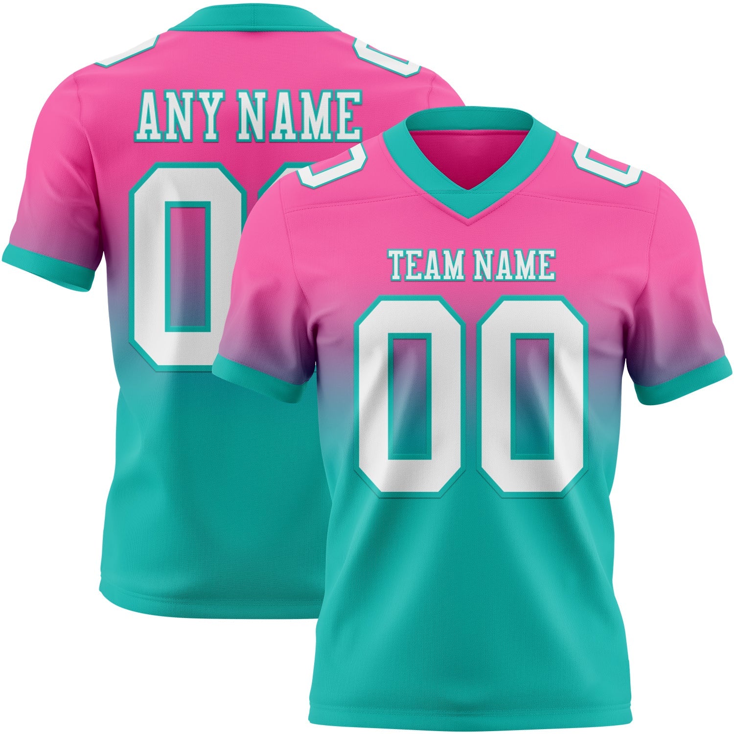 Custom Pink White-Aqua Mesh Authentic Fade Fashion Football Jersey - Sky-Custom