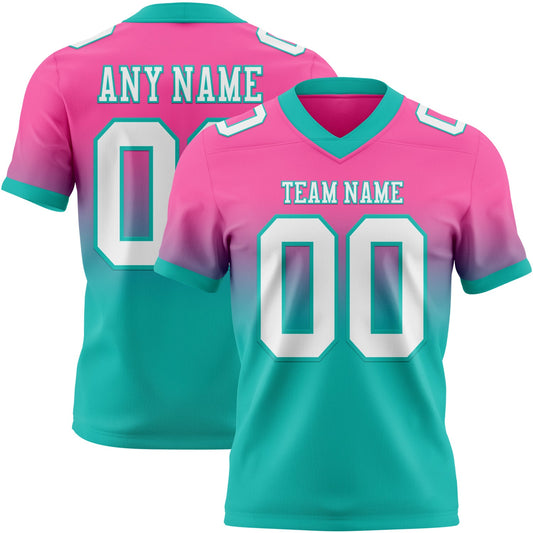 Custom Pink White-Aqua Mesh Authentic Fade Fashion Football Jersey - Sky-Custom