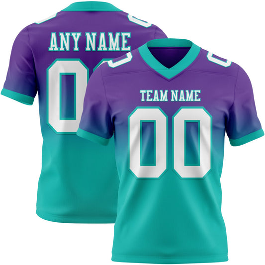 Custom Purple White-Aqua Mesh Authentic Fade Fashion Football Jersey - Sky-Custom