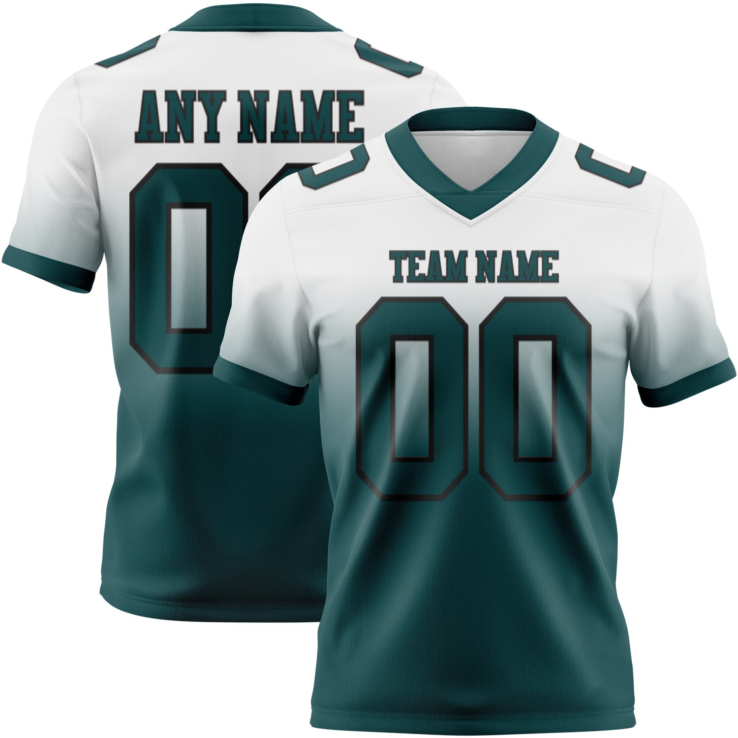 Custom White Midnight Green-Black Mesh Authentic Fade Fashion Football Jersey - Sky-Custom