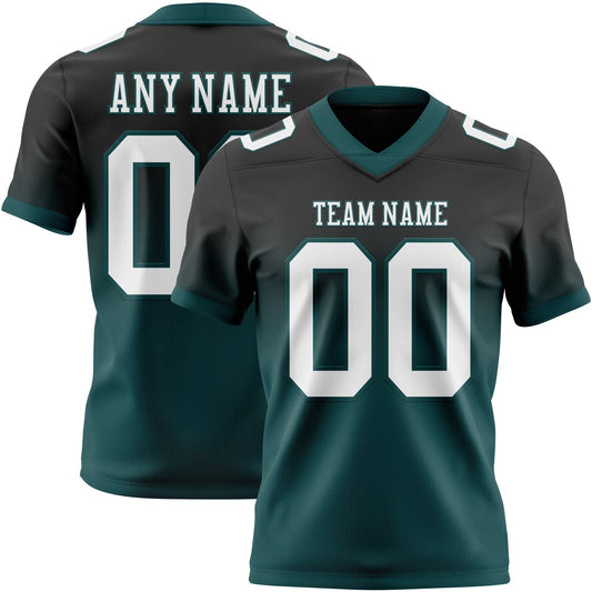 Custom Black White-Midnight Green Mesh Authentic Fade Fashion Football Jersey - Sky-Custom