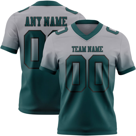 Custom Gray Midnight Green-Black Mesh Authentic Fade Fashion Football Jersey - Sky-Custom
