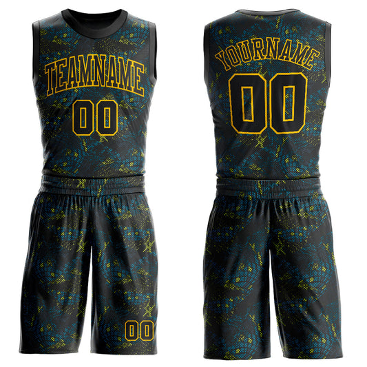 Custom Figure Black-Gold Round Neck Sublimation Basketball Suit Jersey - Sky-Custom