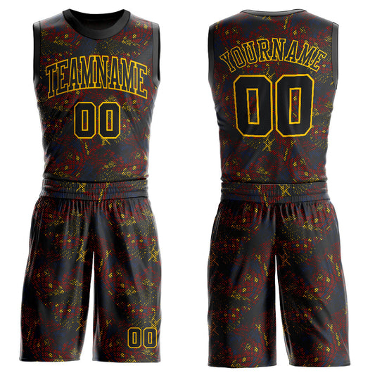 Custom Figure Black-Gold Round Neck Sublimation Basketball Suit Jersey - Sky-Custom