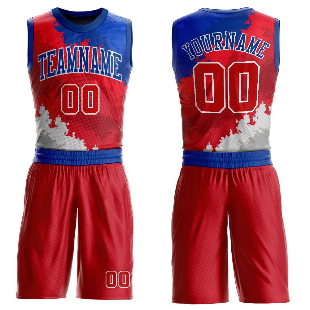 Custom Figure Red-Royal Round Neck Sublimation Basketball Suit Jersey - Sky-Custom