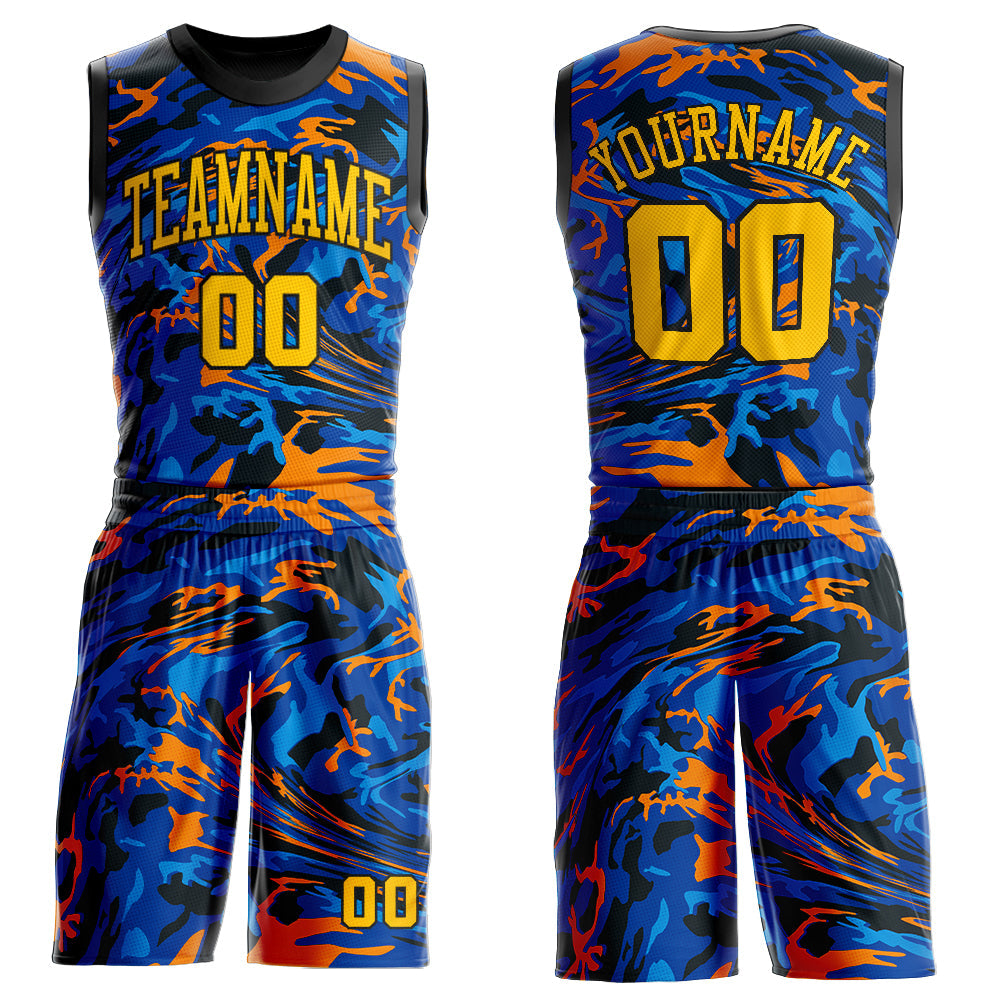 Custom Figure Gold-Royal Round Neck Sublimation Basketball Suit Jersey - Sky-Custom