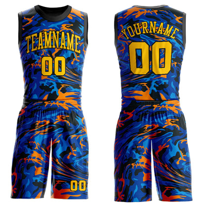 Custom Figure Gold-Royal Round Neck Sublimation Basketball Suit Jersey - Sky-Custom