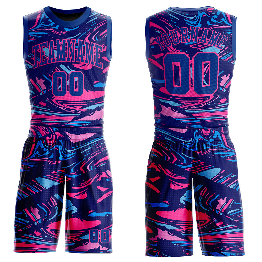 Custom Figure Royal-Pink Round Neck Sublimation Basketball Suit Jersey - Sky-Custom