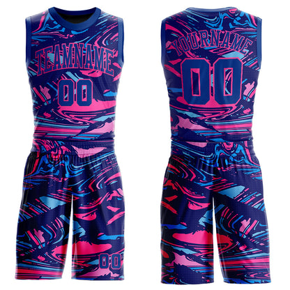 Custom Figure Royal-Pink Round Neck Sublimation Basketball Suit Jersey - Sky-Custom