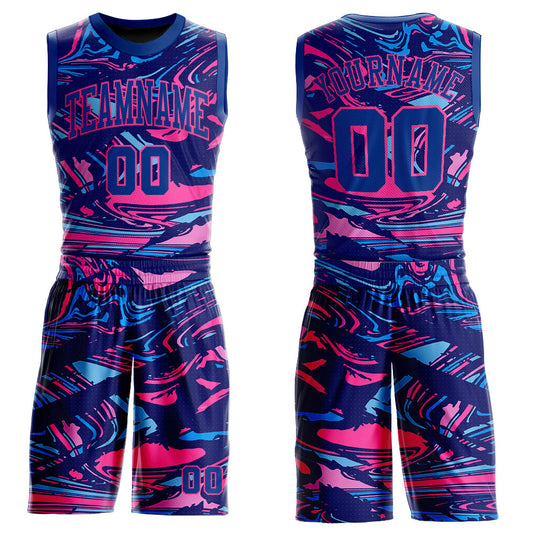 Custom Figure Royal-Pink Round Neck Sublimation Basketball Suit Jersey - Sky-Custom