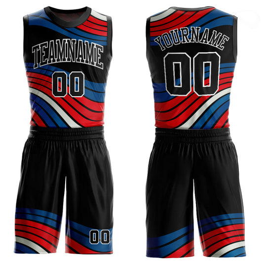 Custom Figure Black-Red Round Neck Sublimation Basketball Suit Jersey - Sky-Custom