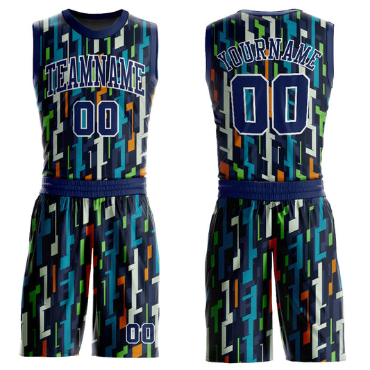 Custom Figure Navy-White Round Neck Sublimation Basketball Suit Jersey - Sky-Custom
