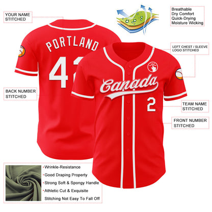 Custom Fire Red White Authentic Baseball Jersey - Sky-Custom