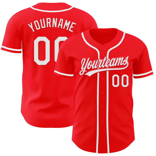 Custom Fire Red White Authentic Baseball Jersey - Sky-Custom