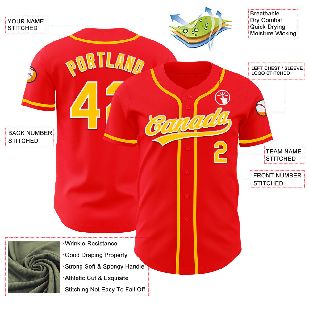 Custom Fire Red Yellow-White Authentic Baseball Jersey - Sky-Custom