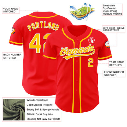Custom Fire Red Yellow-White Authentic Baseball Jersey - Sky-Custom