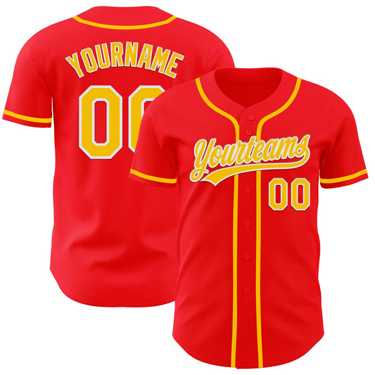 Custom Fire Red Yellow-White Authentic Baseball Jersey - Sky-Custom