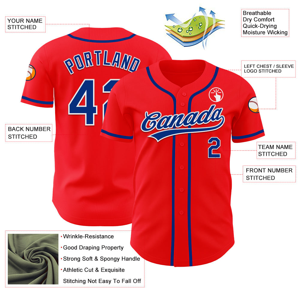 Custom Fire Red Royal-White Authentic Baseball Jersey - Sky-Custom