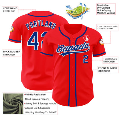 Custom Fire Red Royal-White Authentic Baseball Jersey - Sky-Custom