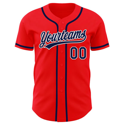 Custom Fire Red Navy-White Authentic Baseball Jersey - Sky-Custom