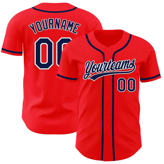 Custom Fire Red Navy-White Authentic Baseball Jersey - Sky-Custom