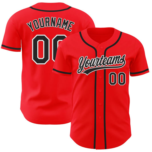 Custom Fire Red Black-White Authentic Baseball Jersey - Sky-Custom