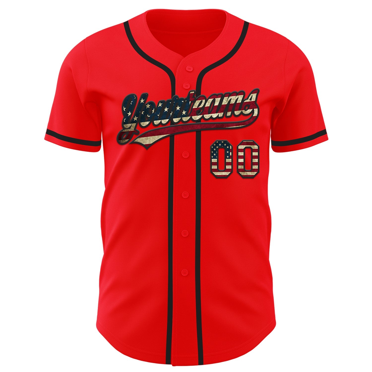 Custom Fire Red Vintage USA Flag-Black Authentic Baseball Jersey - Sky-Custom