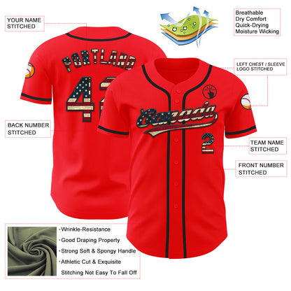 Custom Fire Red Vintage USA Flag-Black Authentic Baseball Jersey - Sky-Custom