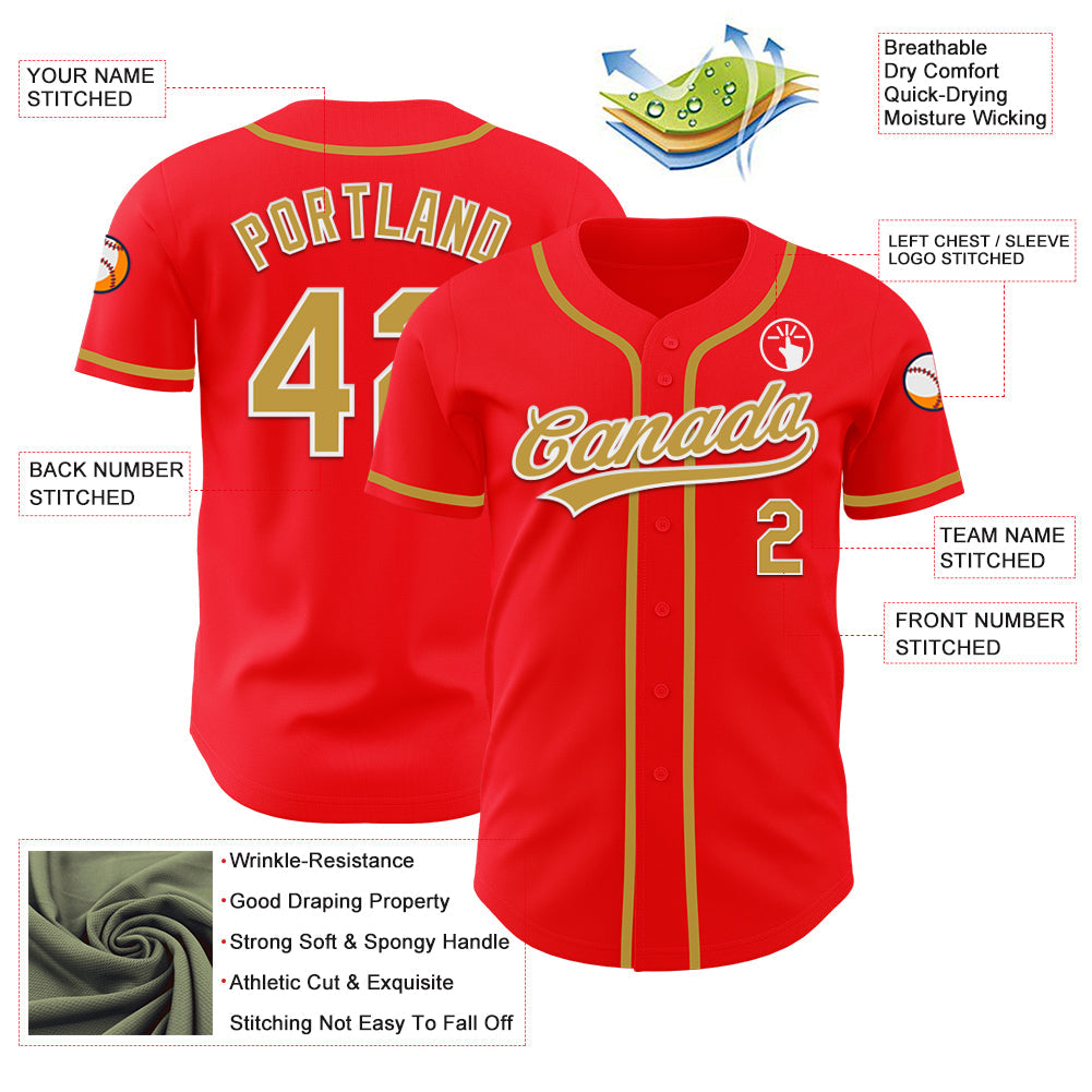 Custom Fire Red Old Gold-White Authentic Baseball Jersey - Sky-Custom