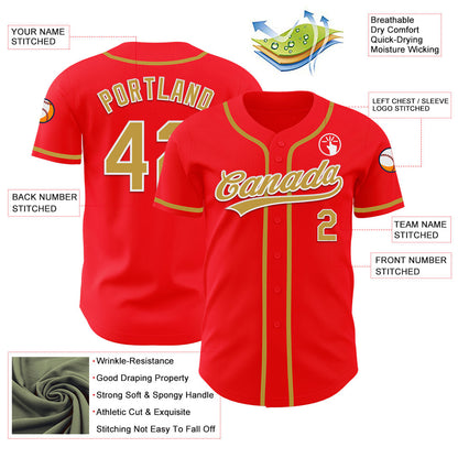 Custom Fire Red Old Gold-White Authentic Baseball Jersey - Sky-Custom
