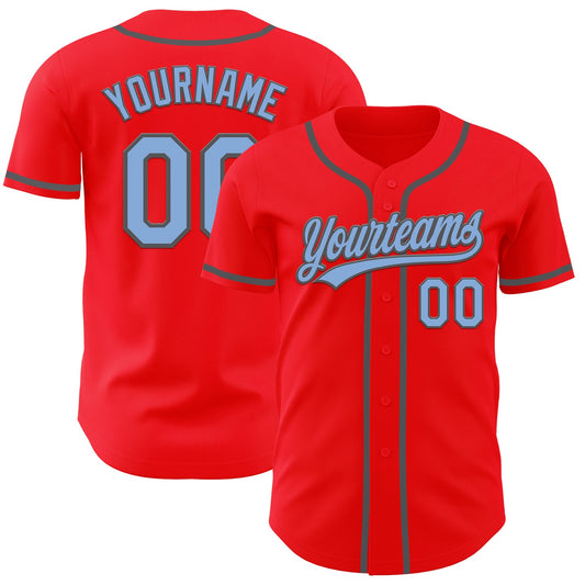 Custom Fire Red Light Blue-Steel Gray Authentic Baseball Jersey - Sky-Custom