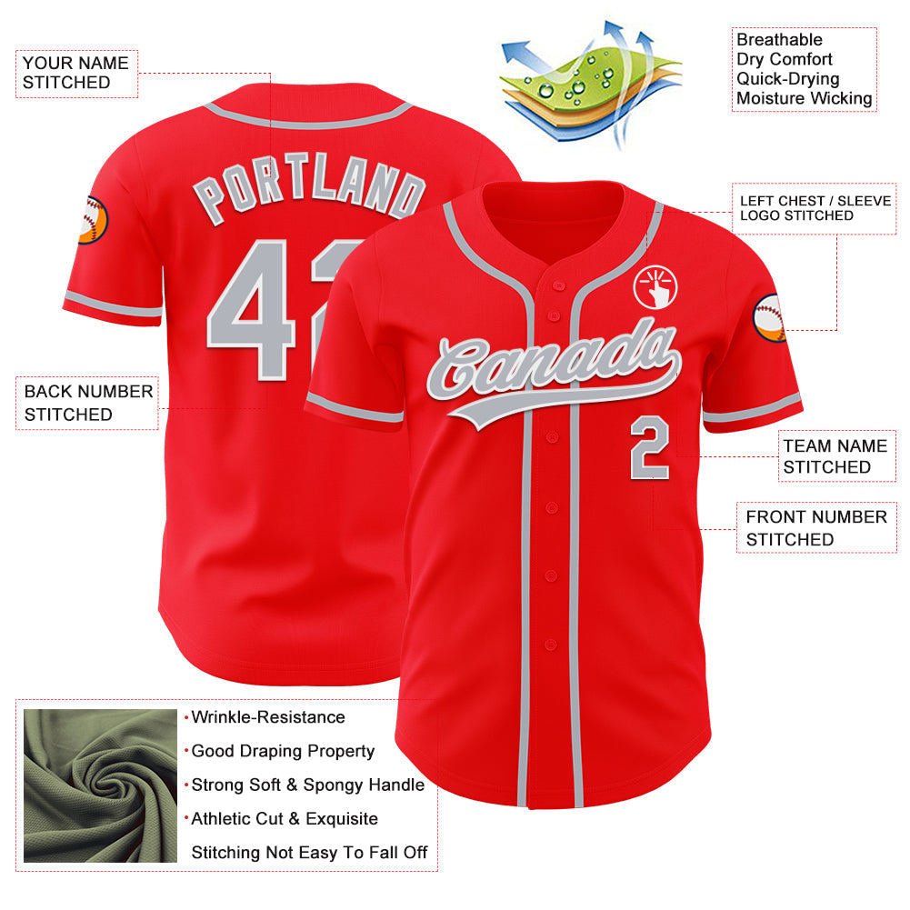 Custom Fire Red Gray-White Authentic Baseball Jersey - Sky-Custom