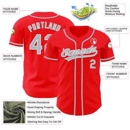 Custom Fire Red Gray-White Authentic Baseball Jersey - Sky-Custom
